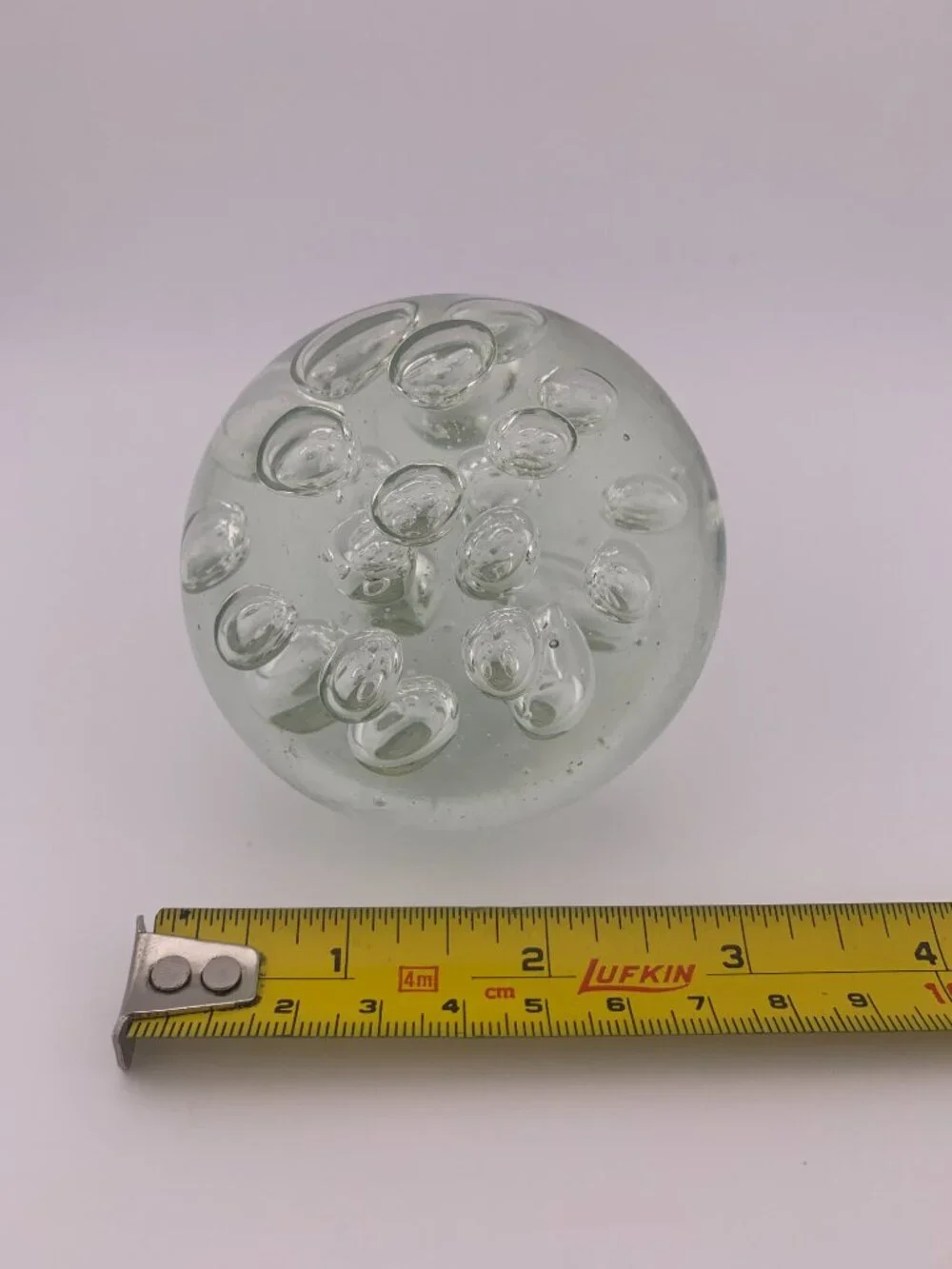 Clear Art Glass Paperweight Lot of 3 Bubble Sphere Heavy Desk Decor Clear Orange
